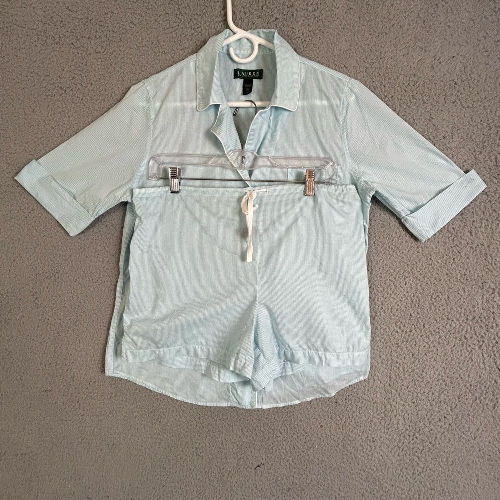 Ralph Lauren women’s Casual Light Blue Shirt & shorts sleepwear size M teal